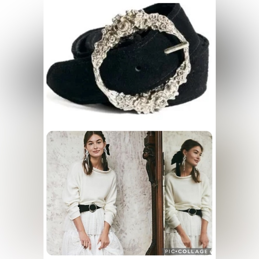 Free People Black Belt with Silver Buckle